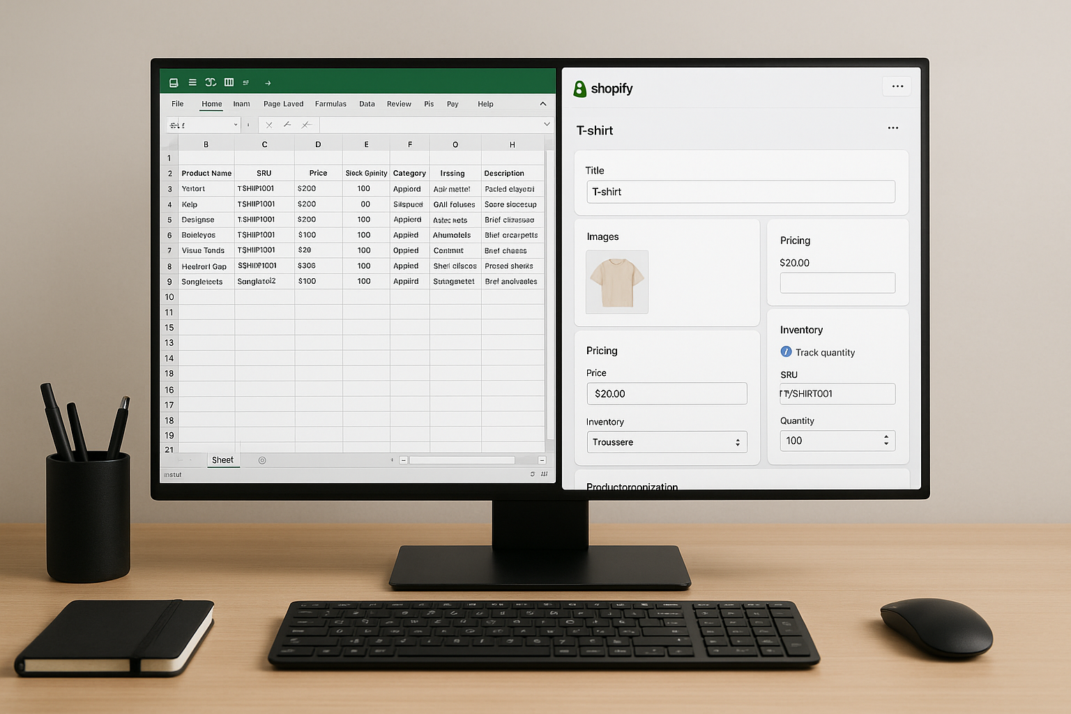 create image Spreadsheet with Shopify product page screenshot