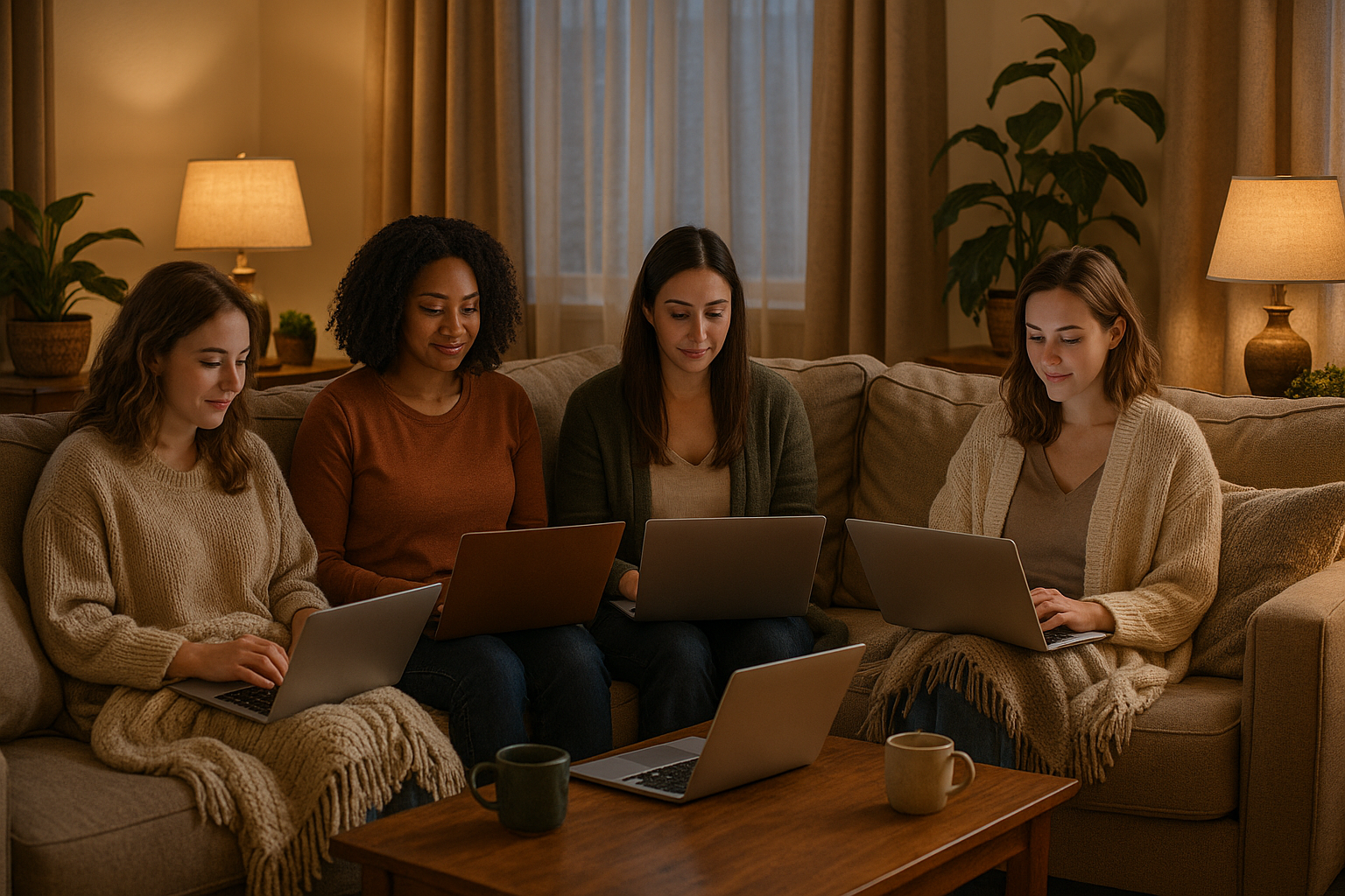have it at home on the couch all women in a cozy environment