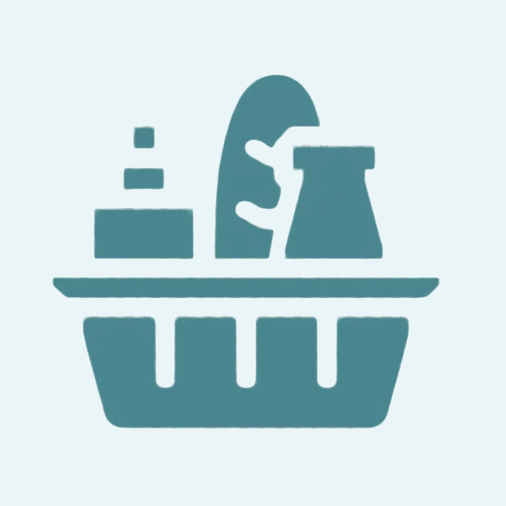 Basket icon with items inside on a white background